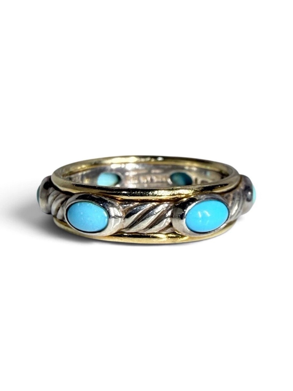 David Yurman Sterling Silver Cable Classics Turquoise Stacking Ring Size 6